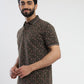 Khaki Printed Slim Fit Polo T-Shirt | Greenfibre