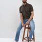 Khaki Printed Slim Fit Polo T-Shirt | Greenfibre
