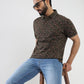 Khaki Printed Slim Fit Polo T-Shirt | Greenfibre