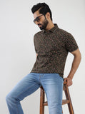 Khaki Printed Slim Fit Polo T-Shirt | Greenfibre