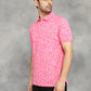 Pink Printed Slim Fit Polo T-Shirt | GreenFibre