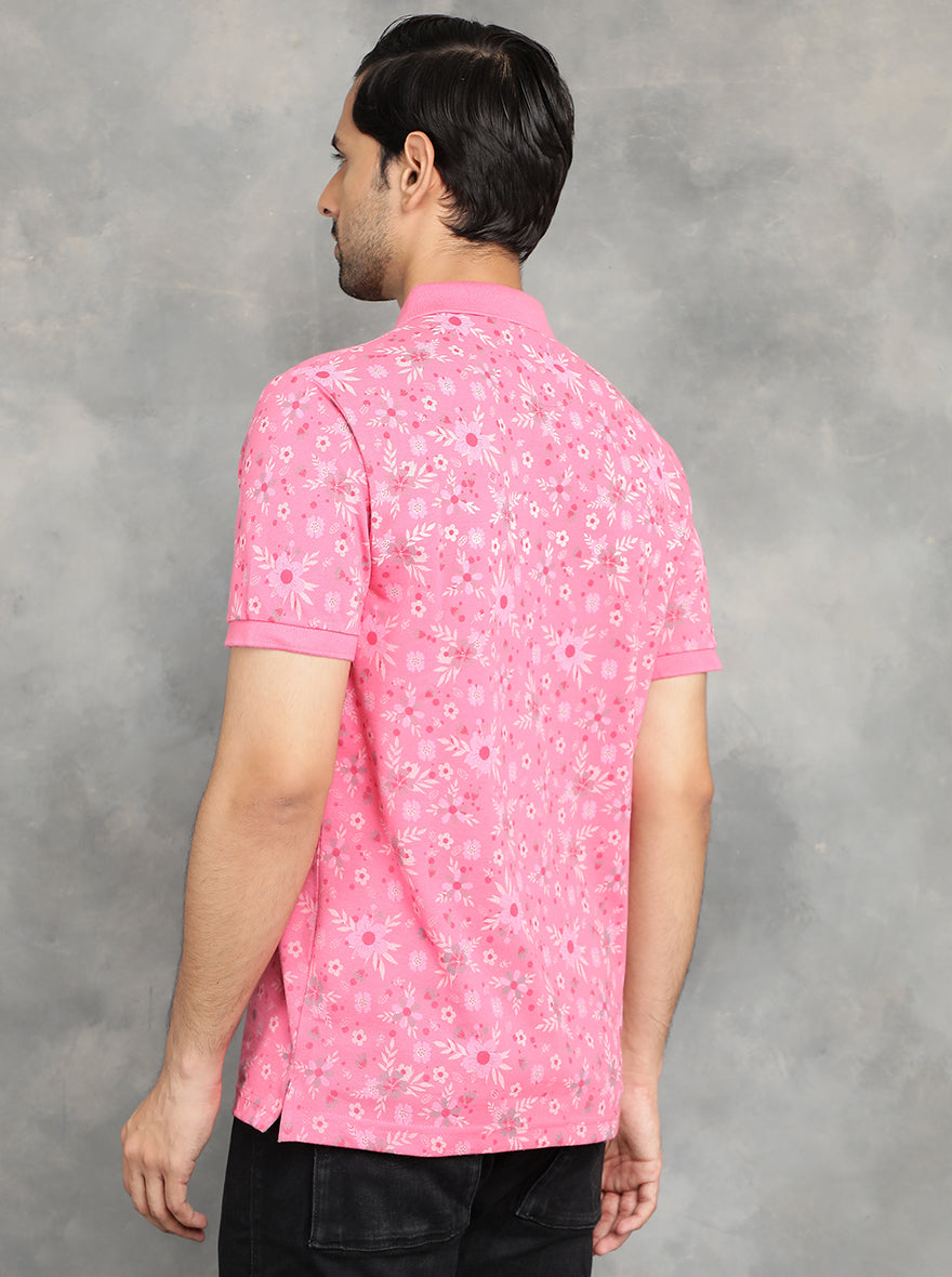 Pink Printed Slim Fit Polo T-Shirt | GreenFibre