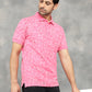 Pink Printed Slim Fit Polo T-Shirt | GreenFibre