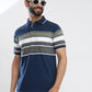 Navy Blue Striped Slim Fit Polo T-Shirt | Greenfibre