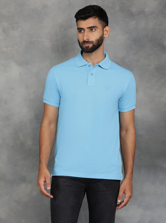 Sky Blue Solid Slim Fit Polo T-Shirt | GreenFibre