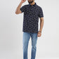 Navy Blue Printed Slim Fit Polo T-Shirt | Greenfibre