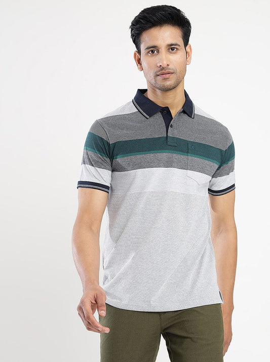 Multicolor Striped Slim Fit Polo T-Shirt | Greenfibre