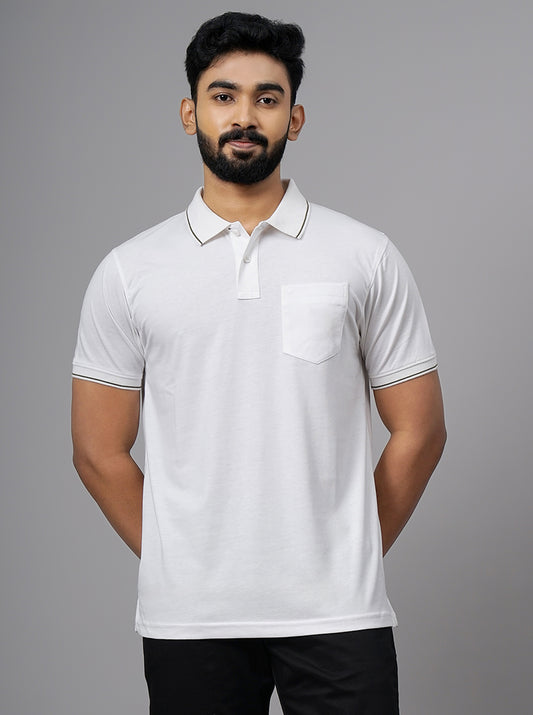 White Solid Slim Fit Polo T-Shirt | Greenfibre