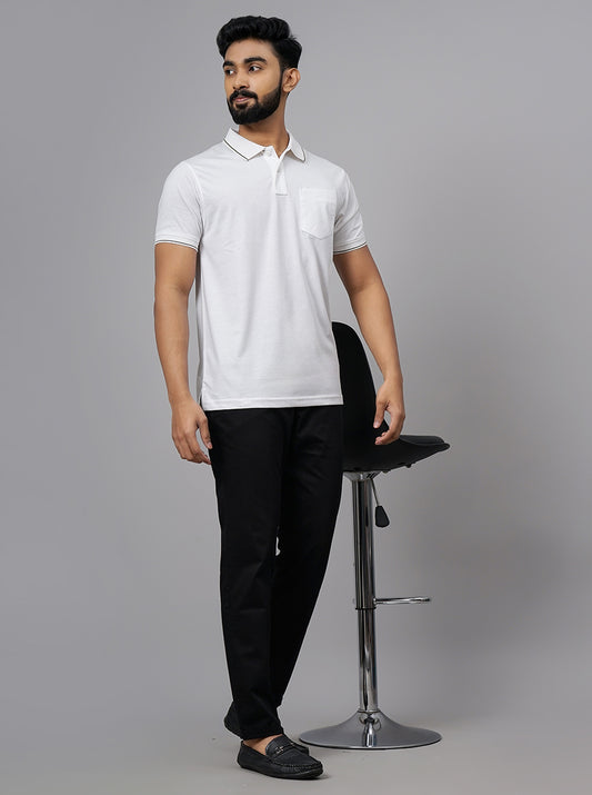 White Solid Slim Fit Polo T-Shirt | Greenfibre