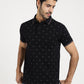 Black Printed Slim Fit Polo T-Shirt | Greenfibre