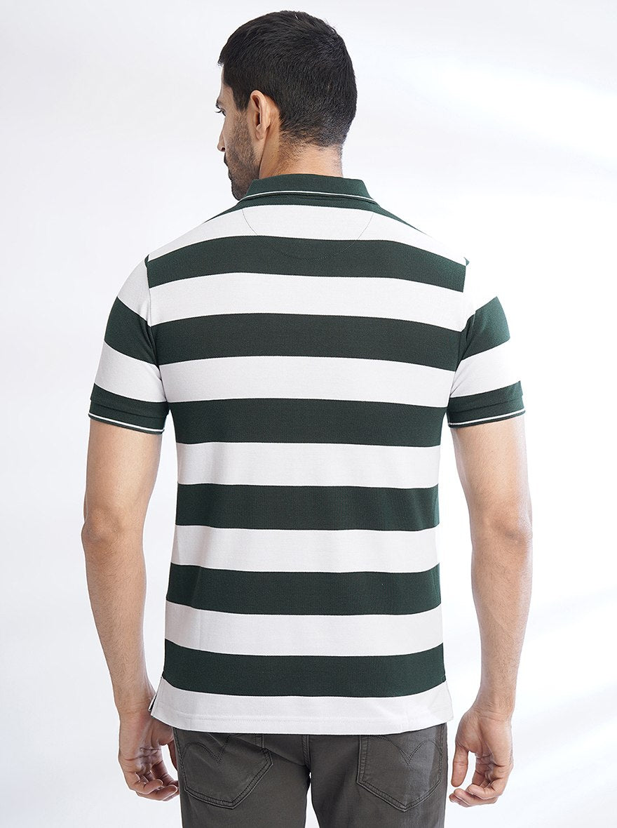 Green Striped Slim Fit Polo T-Shirt | Greenfibre