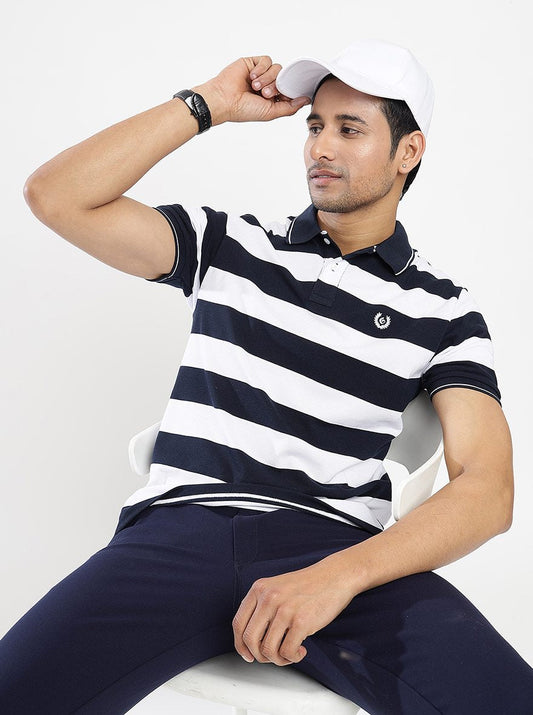 Multicolor Striped Slim Fit Polo T-Shirt | Greenfibre