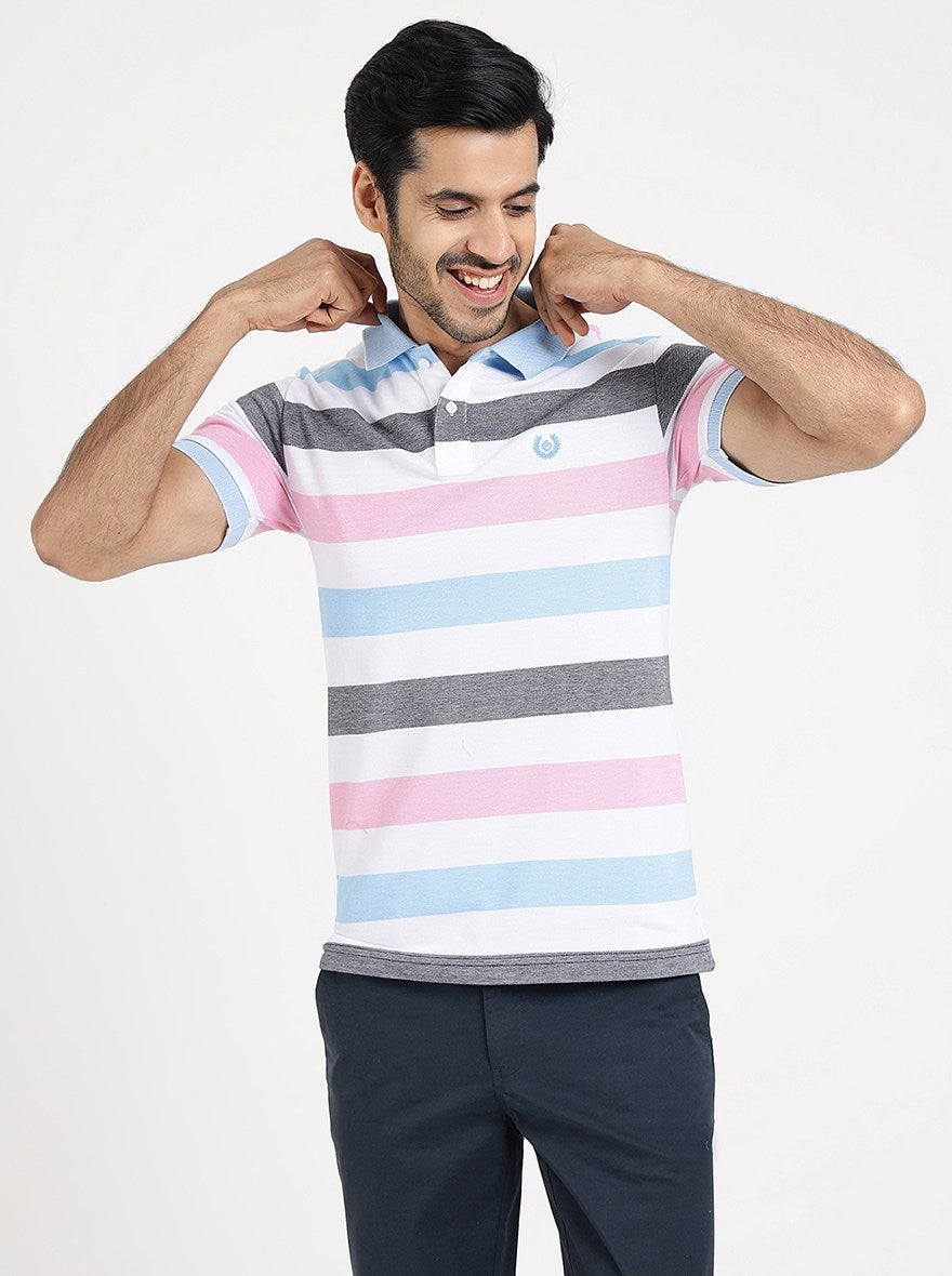 Multicolor Striped Slim Fit Polo T-Shirt | Greenfibre