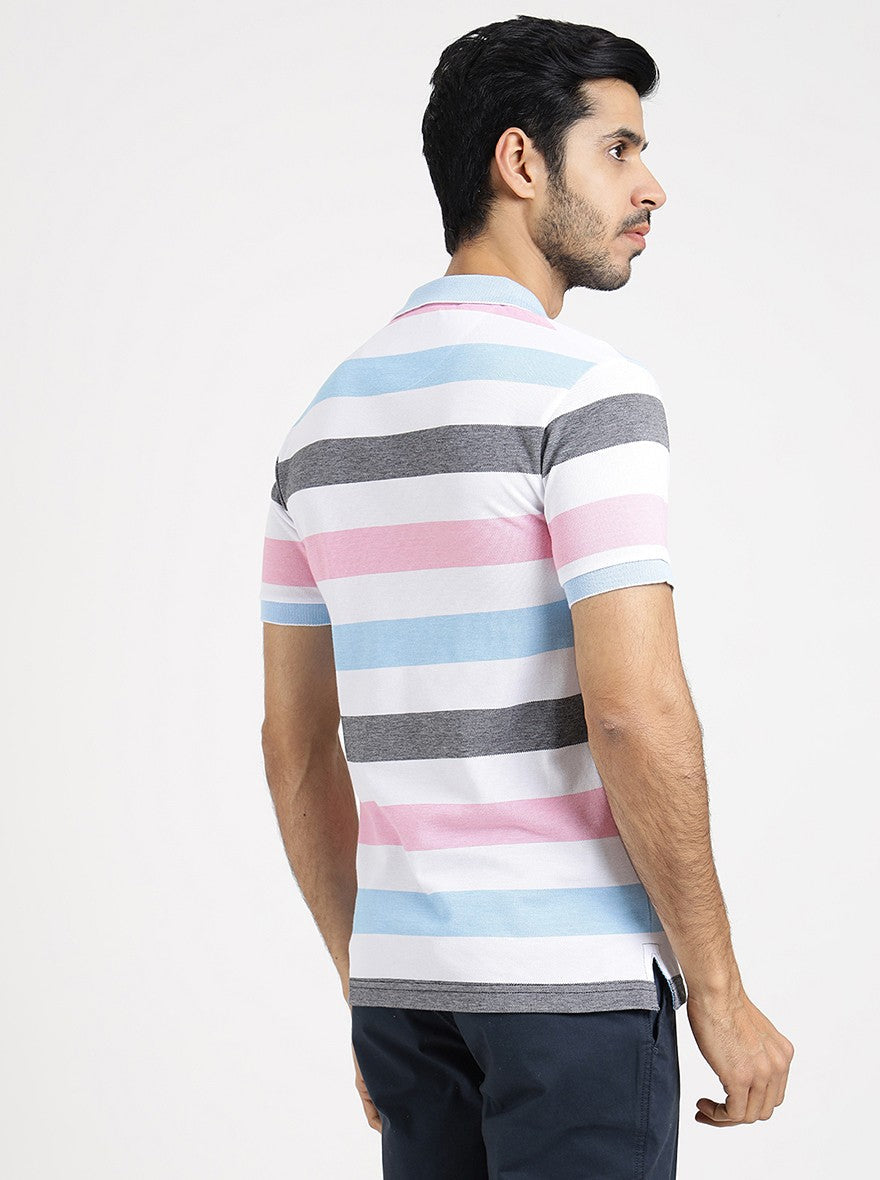 Multicolor Striped Slim Fit Polo T-Shirt | Greenfibre