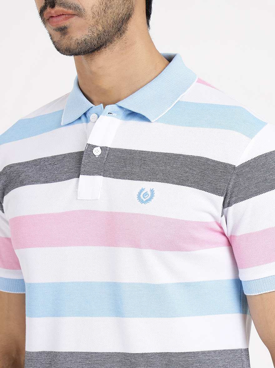 Multicolor Striped Slim Fit Polo T-Shirt | Greenfibre