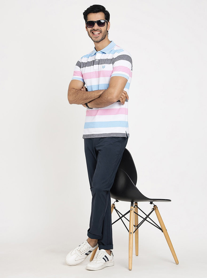 Multicolor Striped Slim Fit Polo T-Shirt | Greenfibre