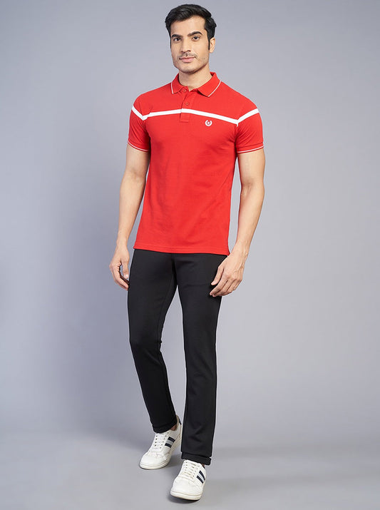 Red Striped Slim Fit Polo T-Shirt | Greenfibre