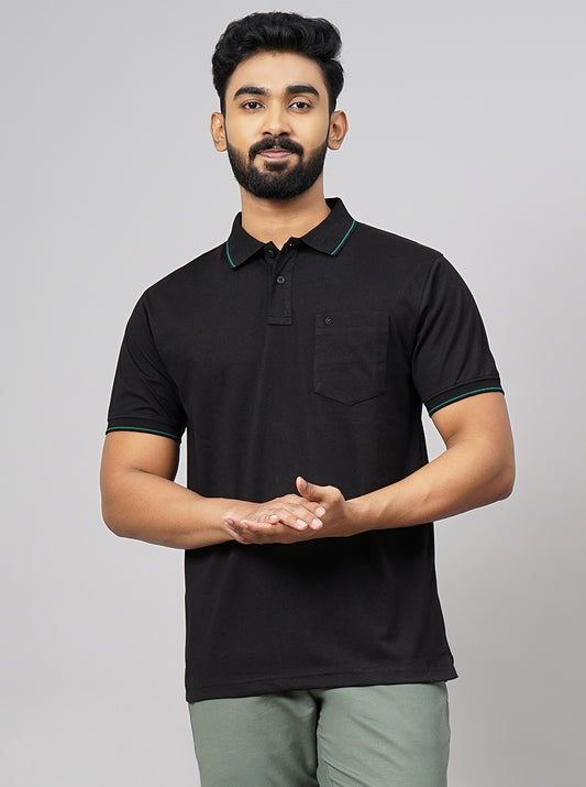 Black Solid Slim Fit Polo T-Shirt | Greenfibre