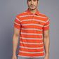 Orange Striped Slim Fit Polo T-Shirt | Greenfibre