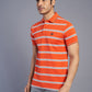 Orange Striped Slim Fit Polo T-Shirt | Greenfibre