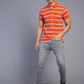 Orange Striped Slim Fit Polo T-Shirt | Greenfibre