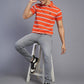Orange Striped Slim Fit Polo T-Shirt | Greenfibre