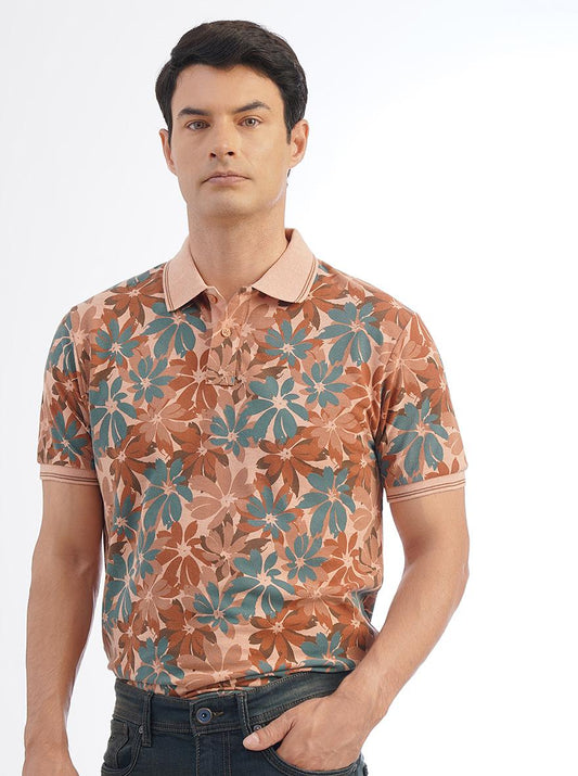 Brown Printed Slim Fit Polo T-Shirt | Greenfibre