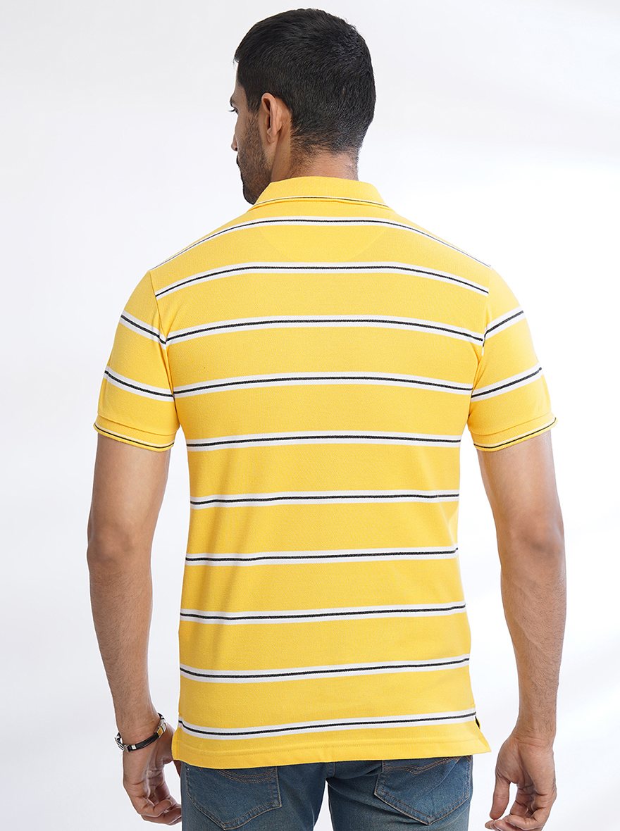 Yellow Striped Slim Fit Polo T-Shirt | Greenfibre