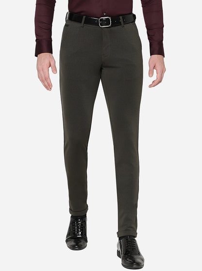 Olive Solid Slim Fit Formal Trouser | JB Studio