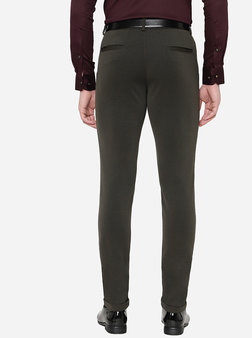 Olive Solid Slim Fit Formal Trouser | JB Studio