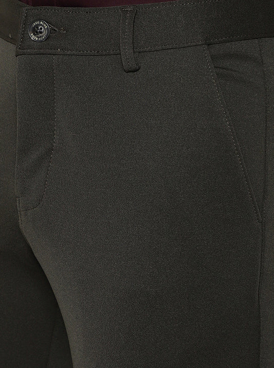 Olive Solid Slim Fit Formal Trouser | JB Studio