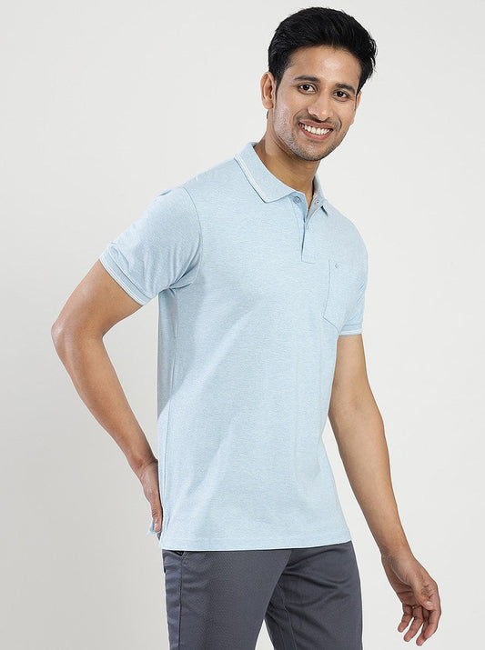 Light Blue Solid Slim Fit Polo T-Shirt | Greenfibre
