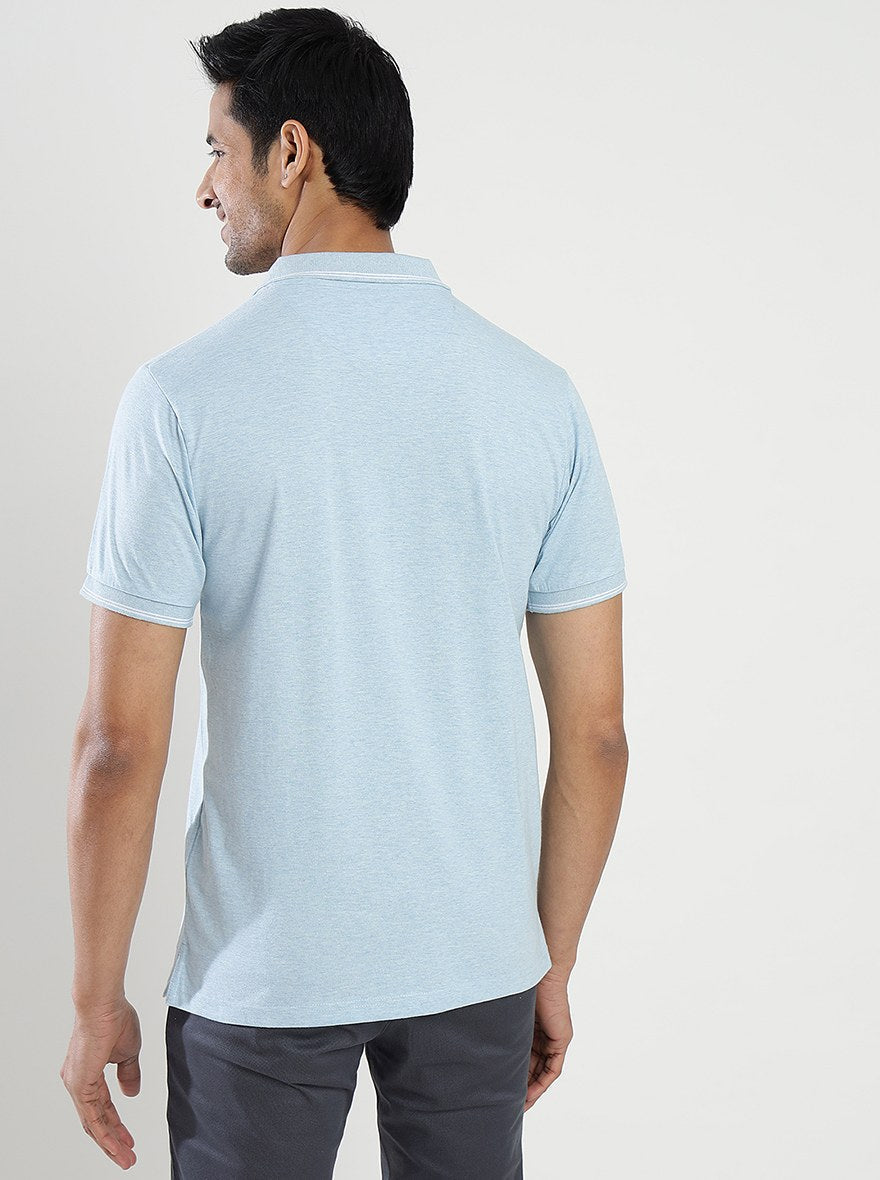 Light Blue Solid Slim Fit Polo T-Shirt | Greenfibre
