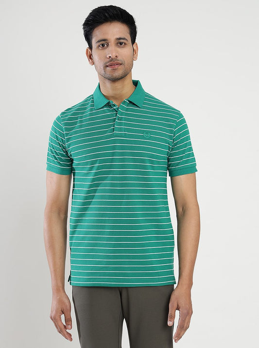 Green Striped Slim Fit Polo T-Shirt | Greenfibre