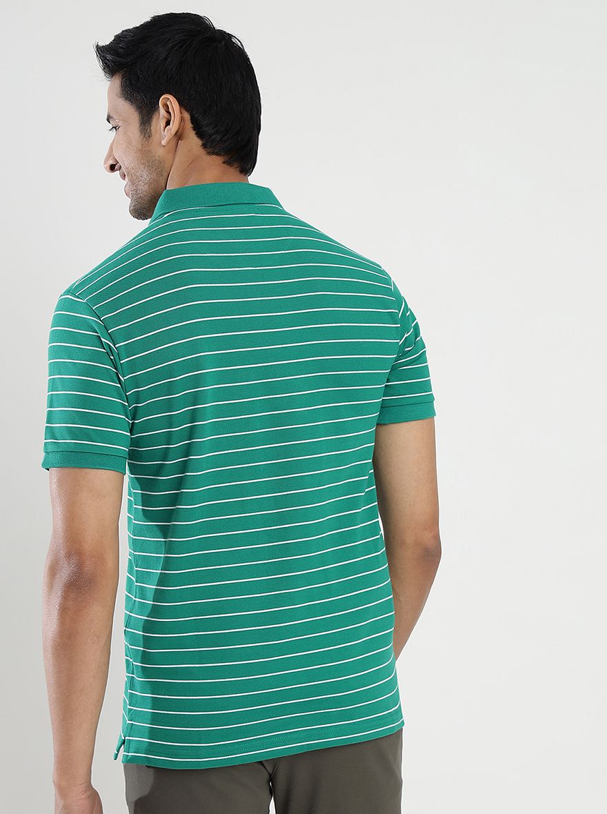 Green Striped Slim Fit Polo T-Shirt | Greenfibre