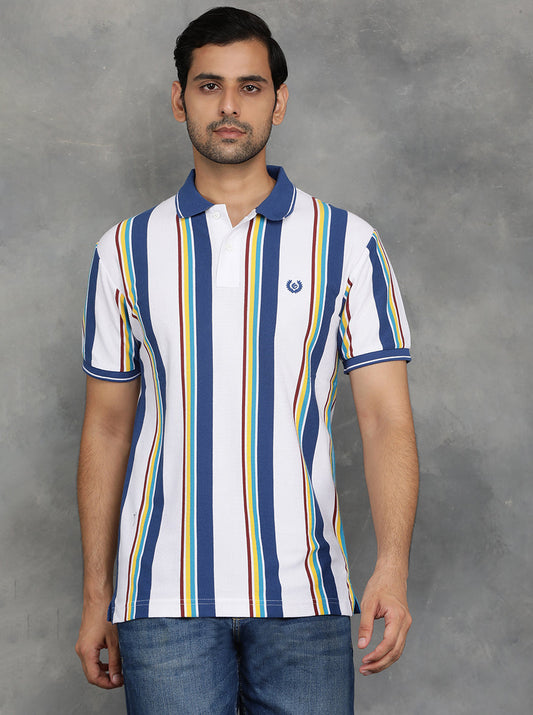 Multicolor Striped Slim Fit Polo T-Shirt | GreenFibre