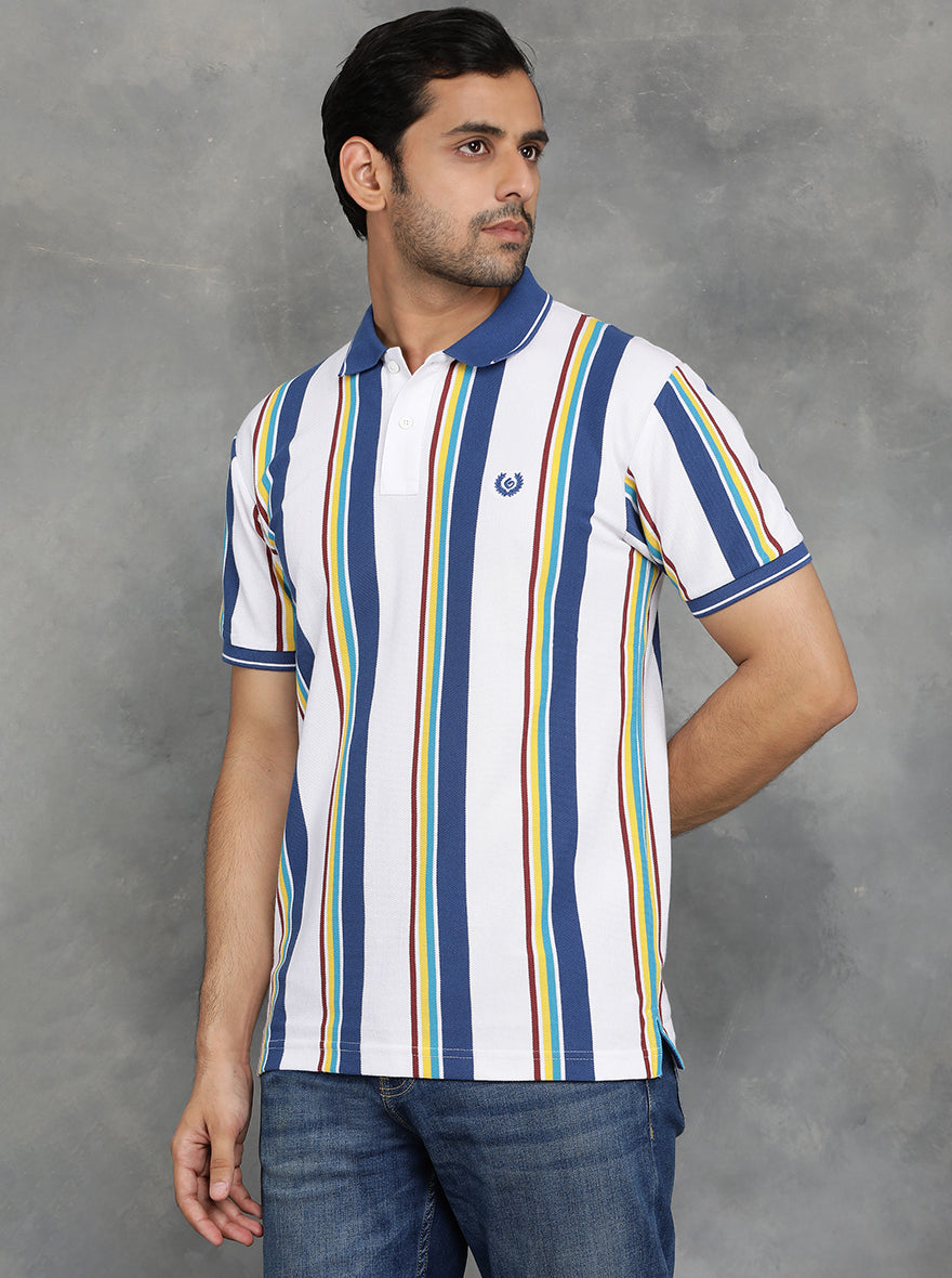 Multicolor Striped Slim Fit Polo T-Shirt | GreenFibre