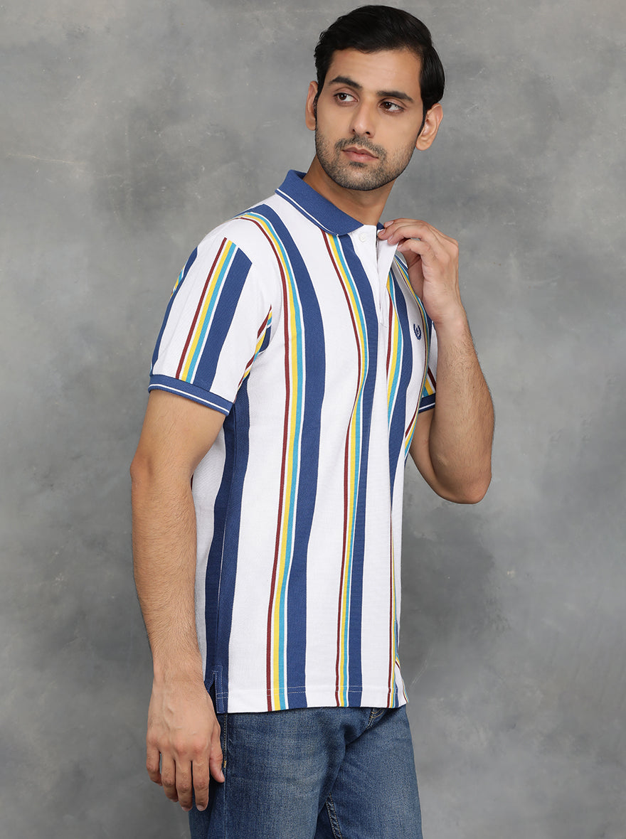 Multicolor Striped Slim Fit Polo T-Shirt | GreenFibre