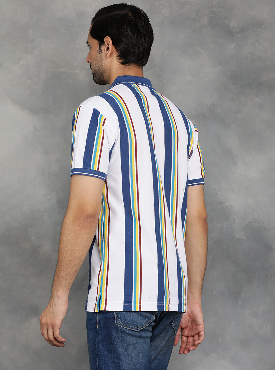 Multicolor Striped Slim Fit Polo T-Shirt | GreenFibre