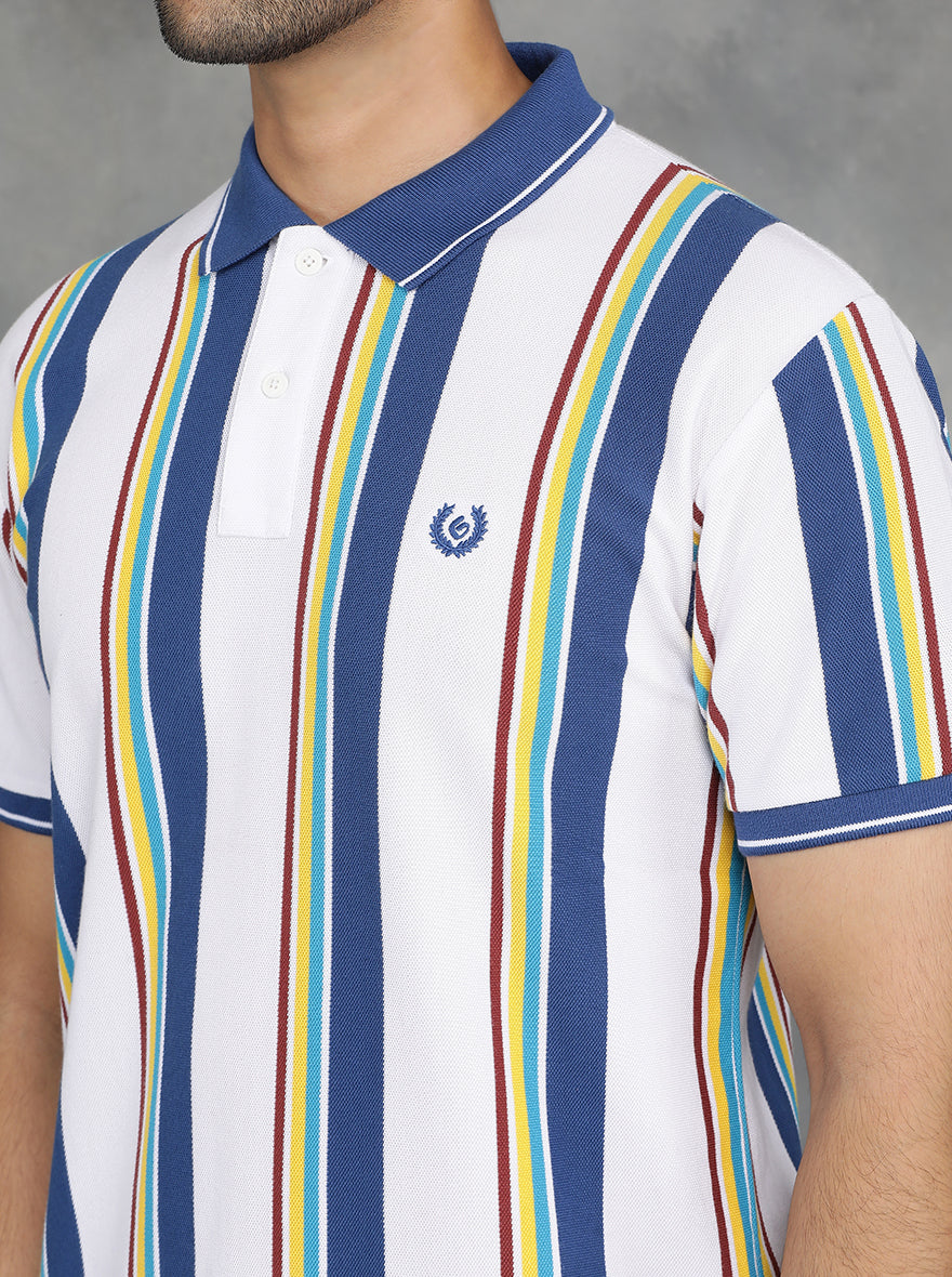 Multicolor Striped Slim Fit Polo T-Shirt | GreenFibre