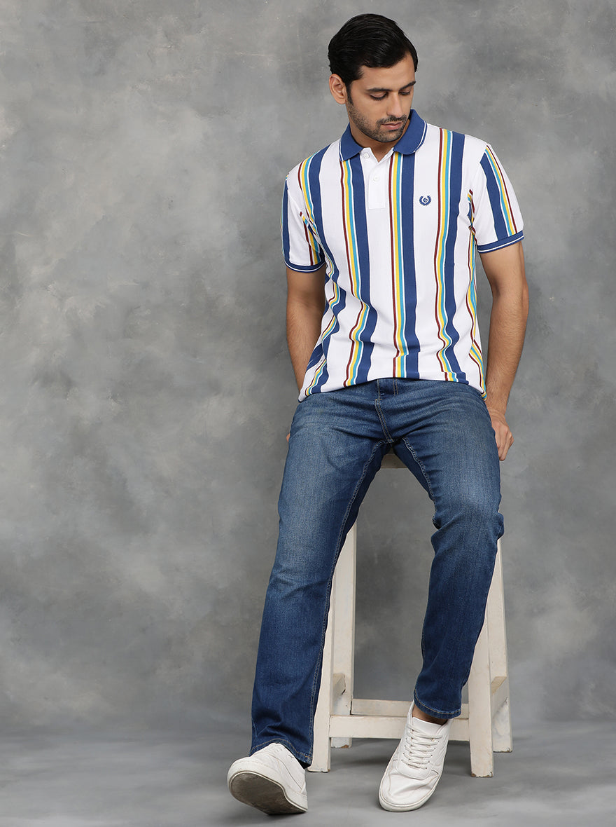 Multicolor Striped Slim Fit Polo T-Shirt | GreenFibre