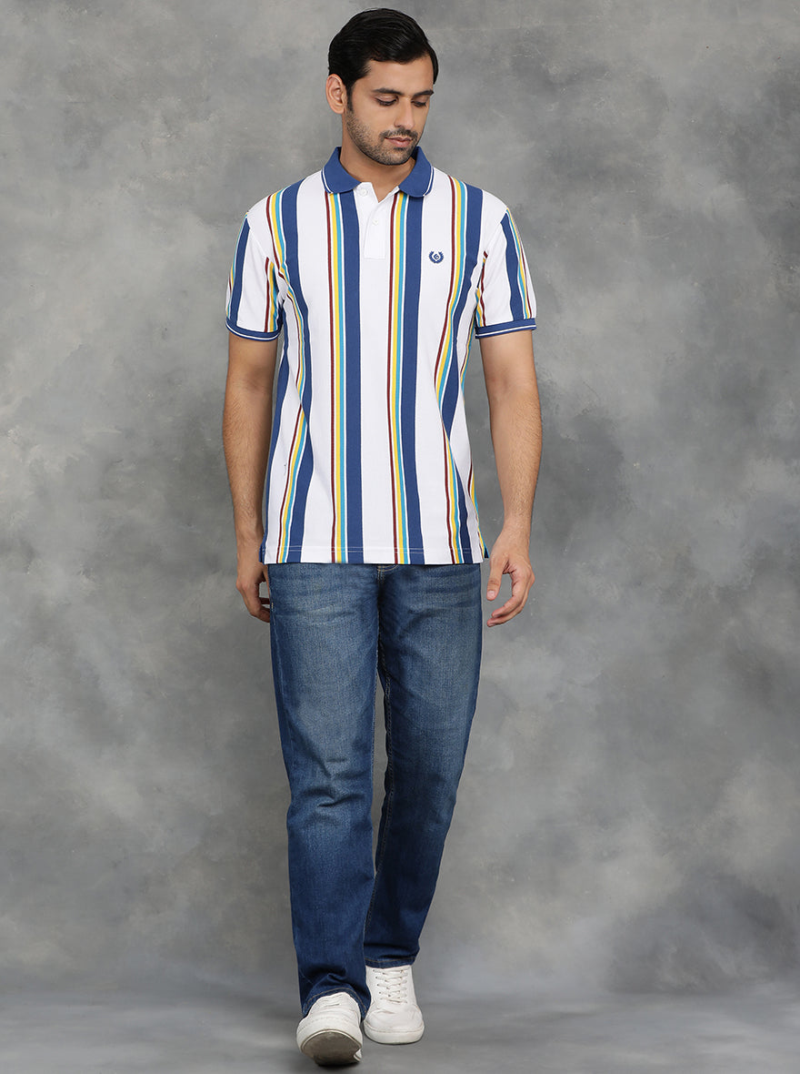 Multicolor Striped Slim Fit Polo T-Shirt | GreenFibre