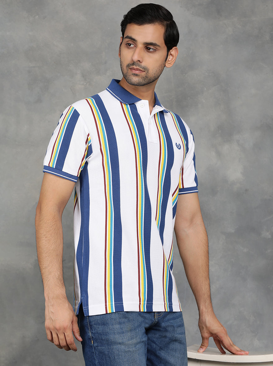 Multicolor Striped Slim Fit Polo T-Shirt | GreenFibre