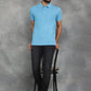 Light Blue Printed Slim Fit Polo T-Shirt | GreenFibre