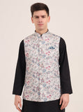 Cream Printed Regular Fit Bandhgala Jacket | JB Studio