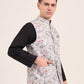 Cream Printed Regular Fit Bandhgala Jacket | JB Studio