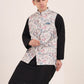 Cream Printed Regular Fit Bandhgala Jacket | JB Studio