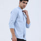 Sky Blue Solid Slim Fit Casual Shirt | Greenfibre