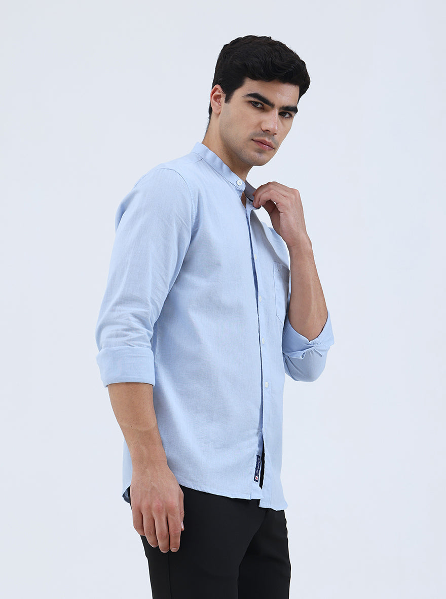 Sky Blue Solid Slim Fit Casual Shirt | Greenfibre