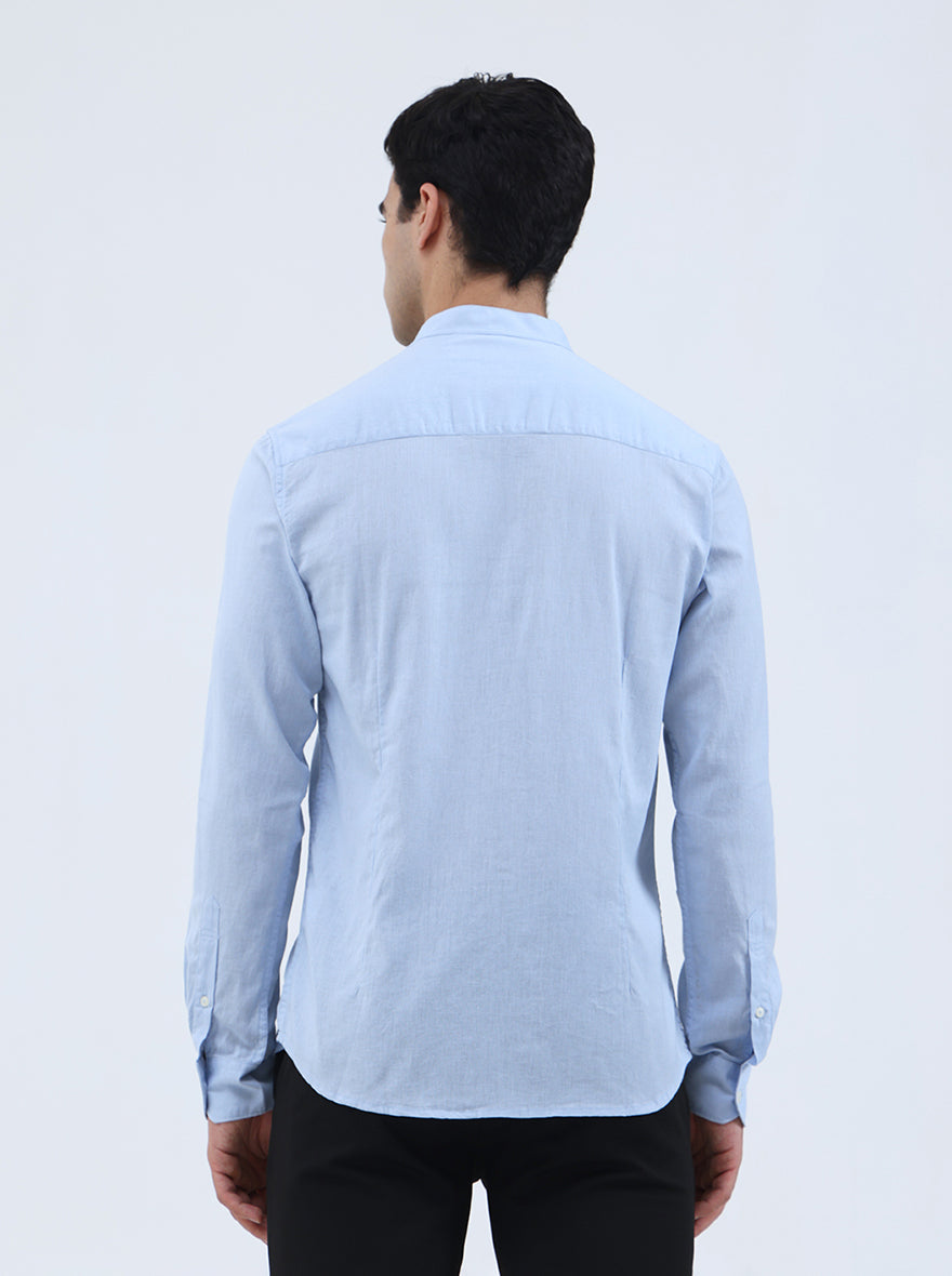 Sky Blue Solid Slim Fit Casual Shirt | Greenfibre